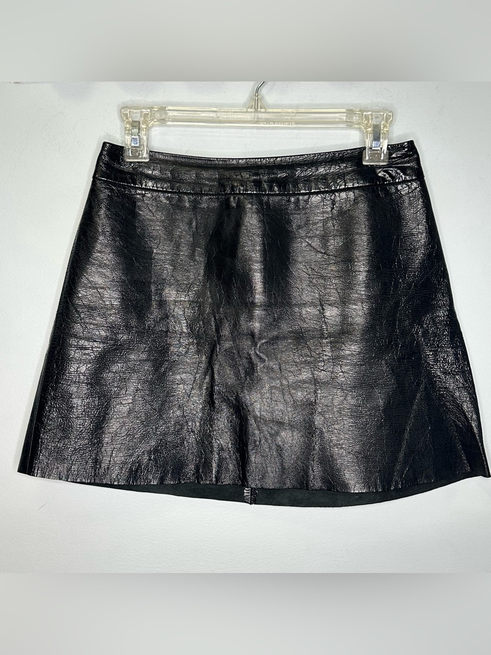 Alice & Olivia Black Super Short 100% Lamb Leather Mini Skirt Size 0/2